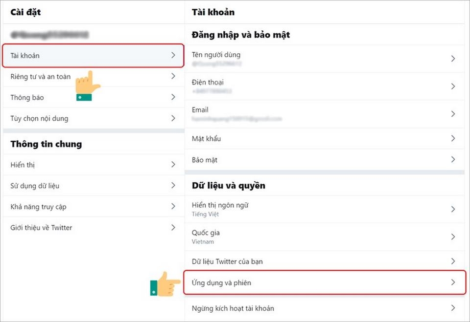 Thiết lập thông tin ứng dụng