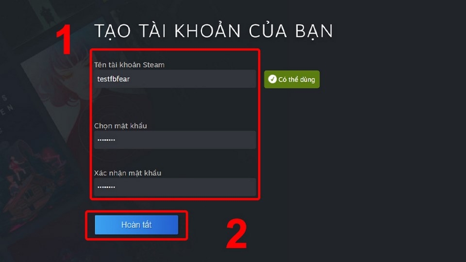 Điền thông tin đăng ký 