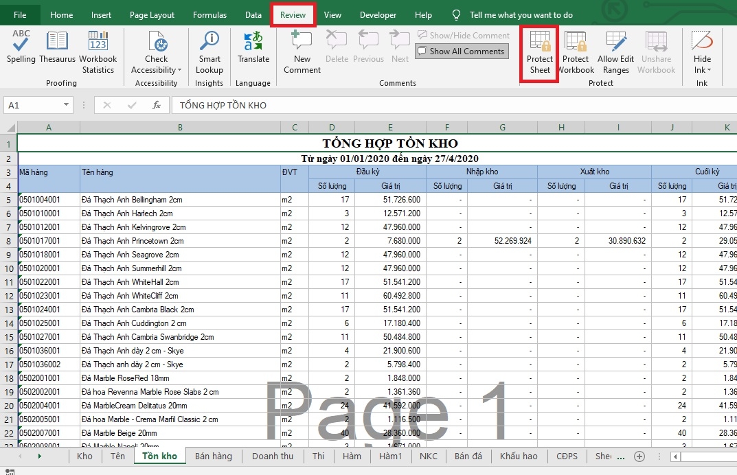 Chọn mục Protection để bảo vệ dữ liệu