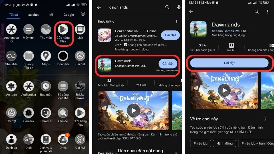 Cách tải Dawnlands nhanh chóng trên điện thoại Android