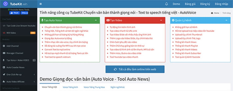 Phần mềm chuyển đổi văn bản thành giọng nói Tubekit.win