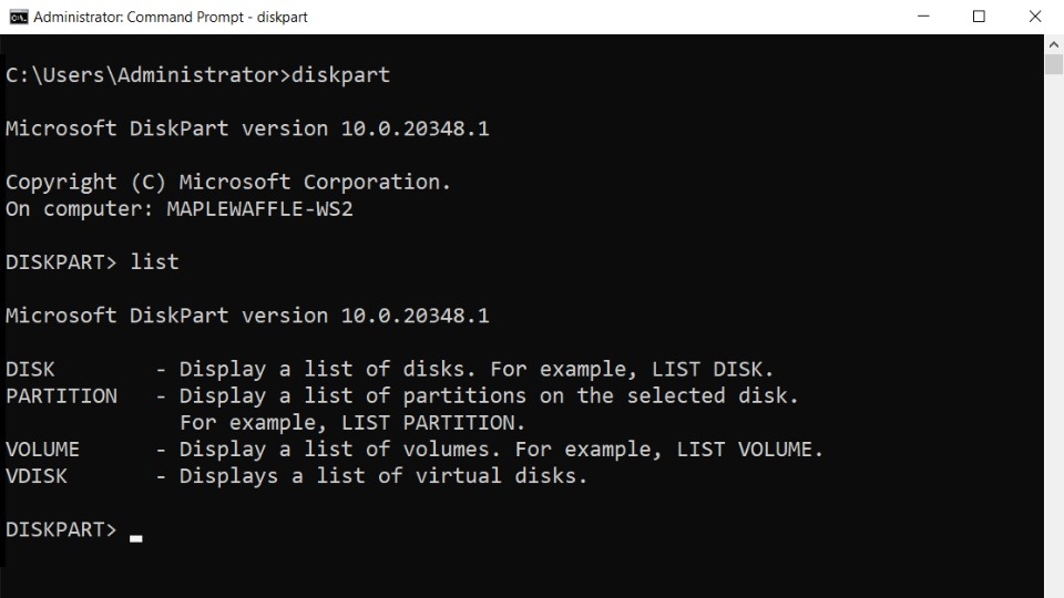 Windows Diskpart Command