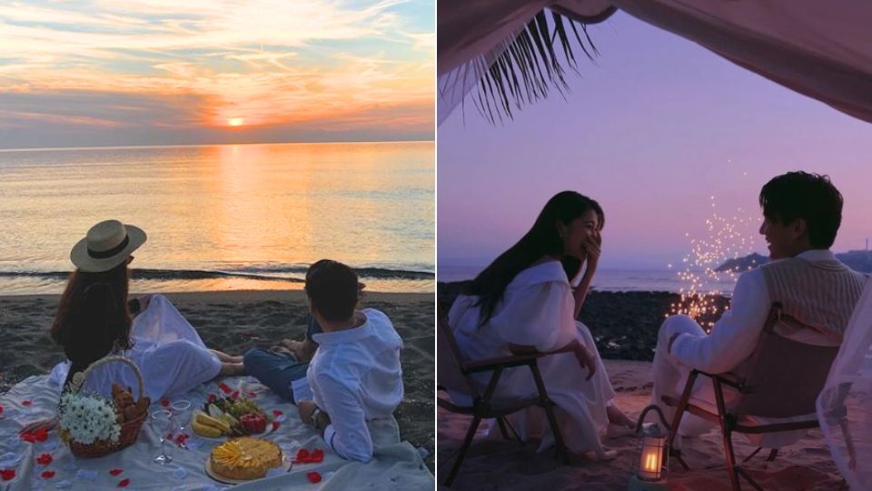 Chụp ảnh picnic trên bãi cát