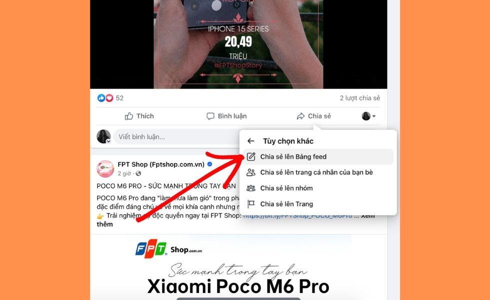 chia sẻ lên tường facebook