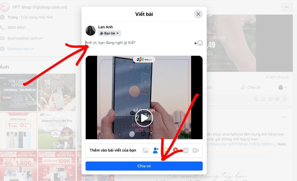 chia sẻ bài viết facebook trên máy tính