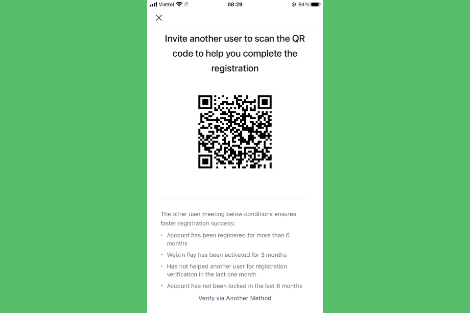 Bạn chỉ cần nhờ bạn bè quét mã QR là đã hoàn tất quá trình tạo tài khoản Wechat bằng số điện thoại