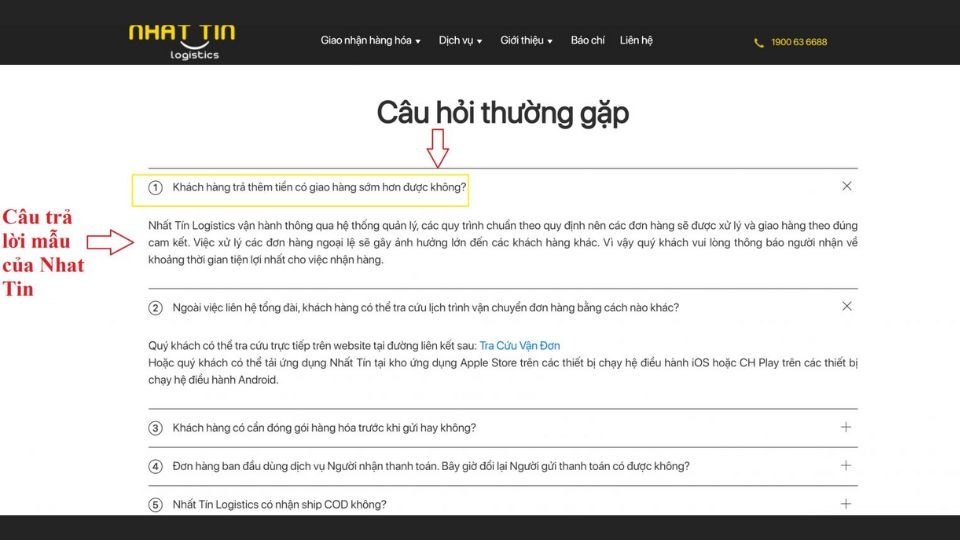 Khách hàng sẽ vào danh mục “Tra cứu câu hỏi thường gặp” ở trang chủ.