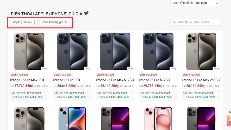 Lọc sản phẩm theo mong muốn