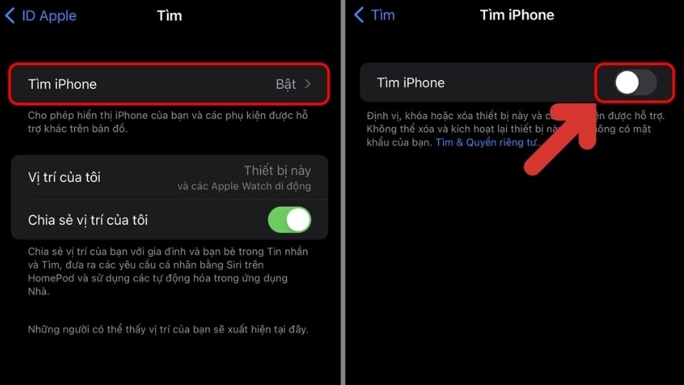Chọn Tìm iPhone và tắt tính năng này.