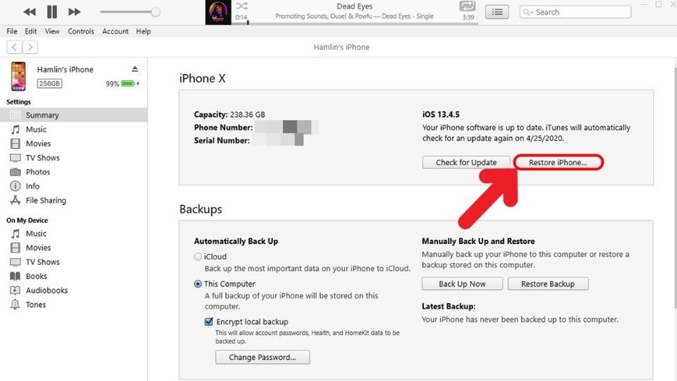 Nhấp vào Restore iPhone
