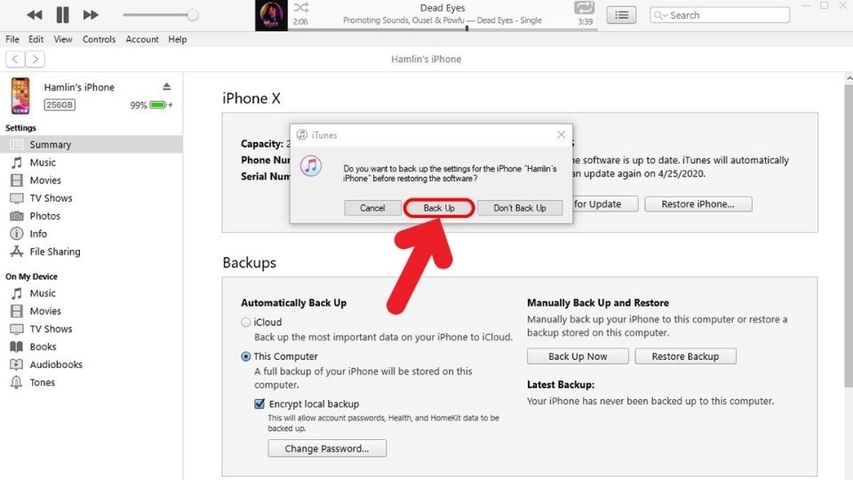 Xác nhận sao lưu dữ liệu trước khi khôi phục