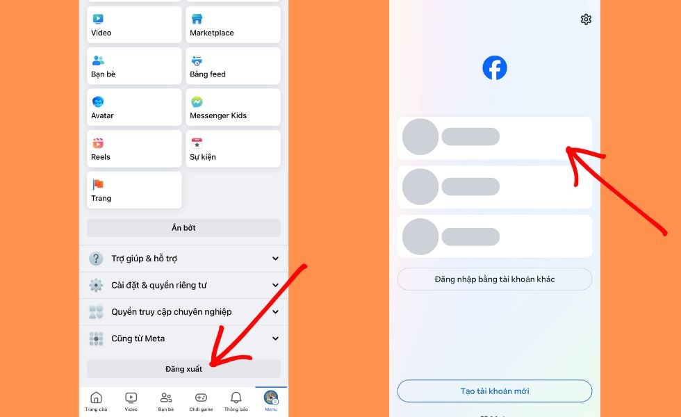 Chuyển tài khoản Facebook trên điện thoại