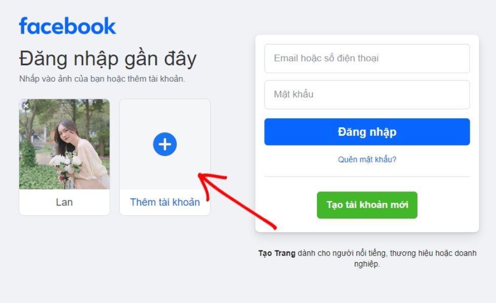 thêm tài khoản facebook