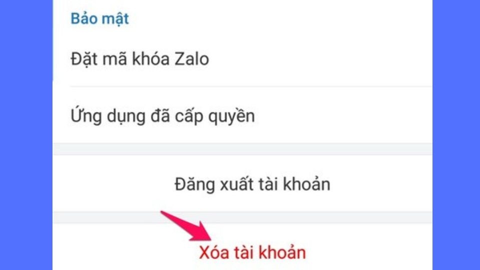 Bước 2: Tiếp theo ấn vào mục xóa tài khoản