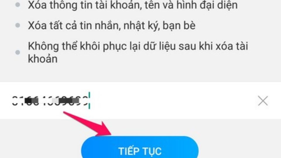 Bước 3: Xác nhận xóa tài khoản