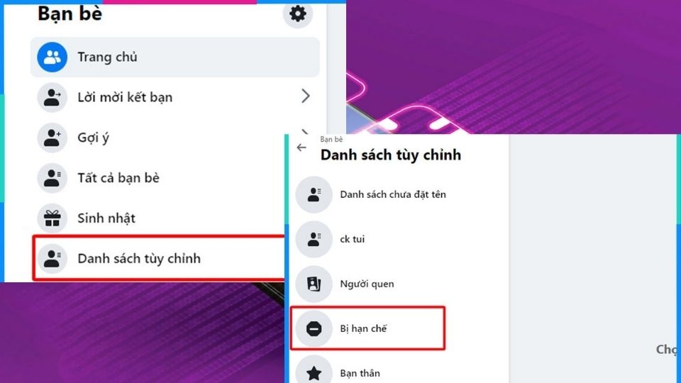 Nhấn chọn vào mục Bị hạn chế.