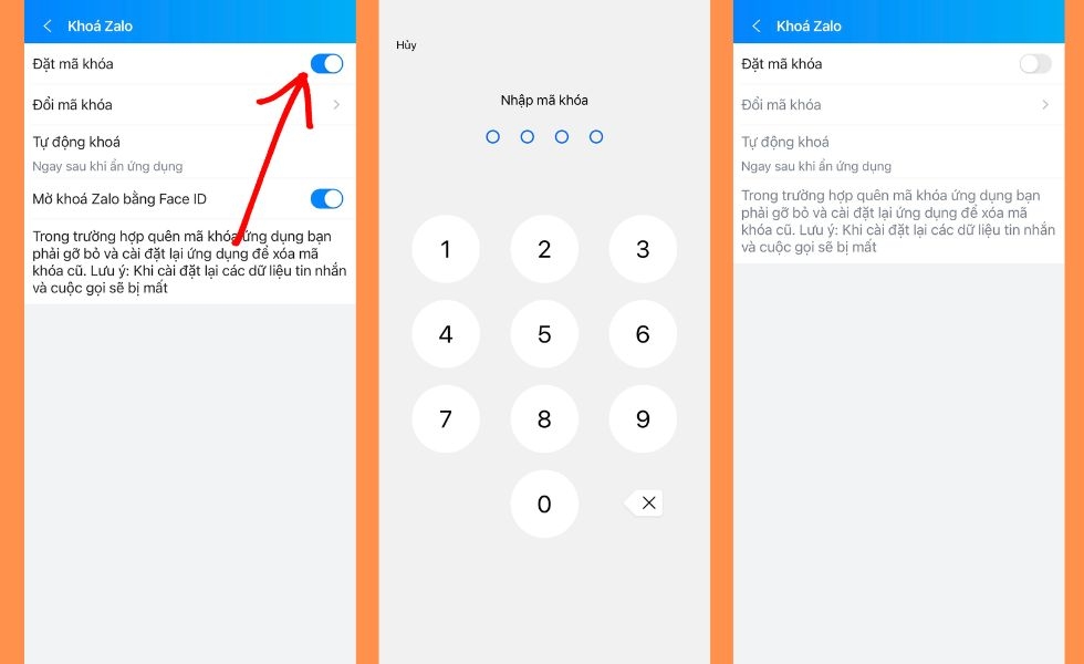 xóa mật khẩu ứng dụng zalo