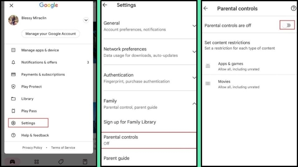 Vào CH Play để tắt Parental controls