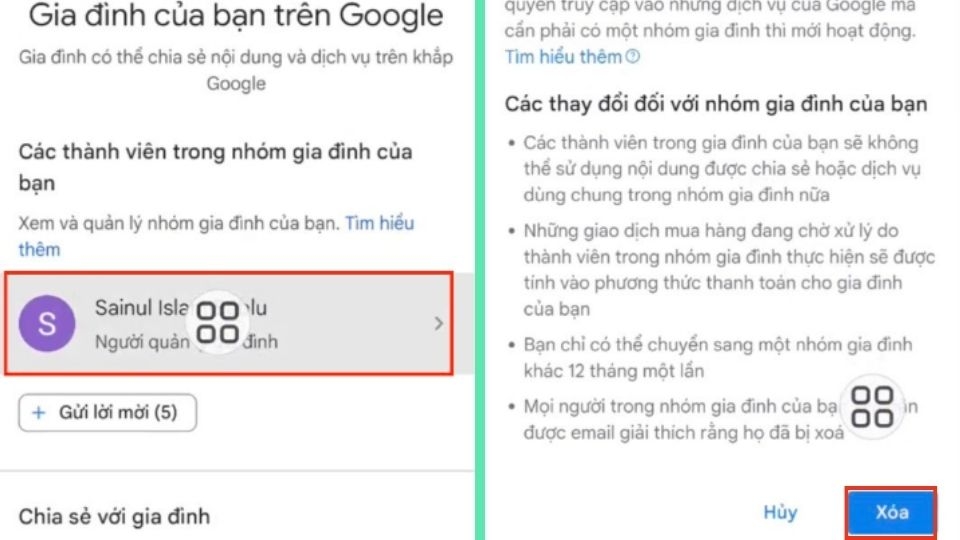 Xóa nhóm gia đình
