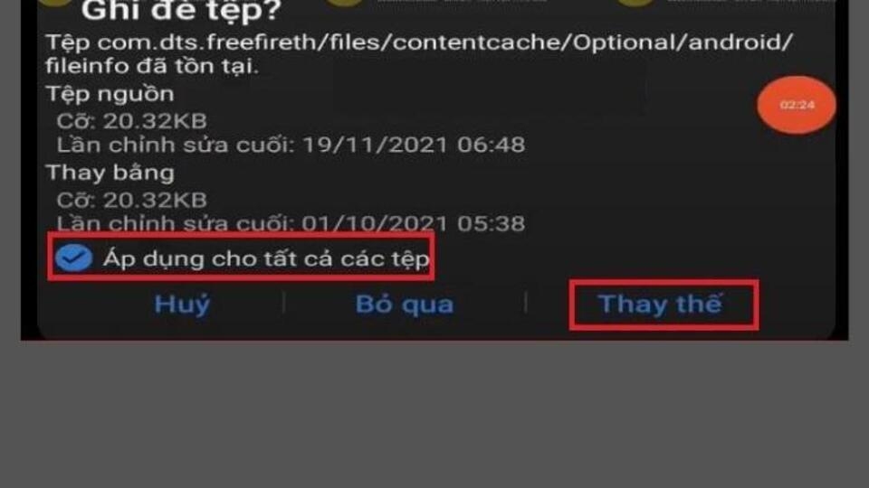 Tích sít dụng cho tới toàn bộ những tệp và bấm Thay thế