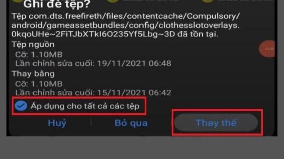 Chọn sít dụng cho tới toàn bộ những tệp và bấm Thay thế