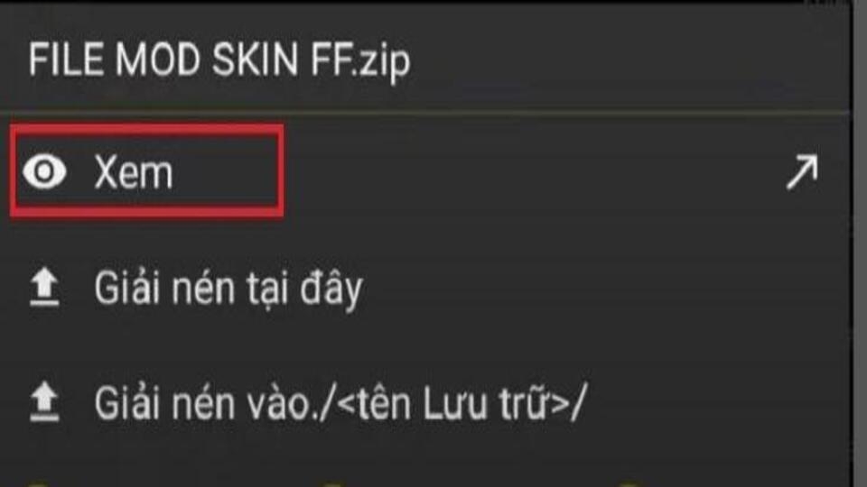 Bấm lưu giữ Mod Skin FF và lựa chọn Xem