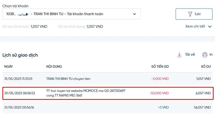 xem lịch sử giao dịch Vietinbank (hình 7)
