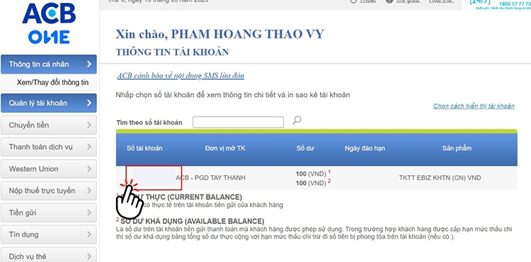 xem lịch sử giao dịch ACB (hình 8)