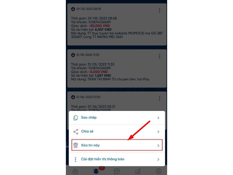 Cách xóa lịch sử giao dịch Vietinbank (hình 6)