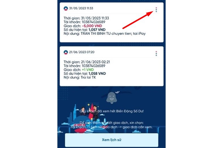 Cách xóa lịch sử giao dịch Vietinbank (hình 5)