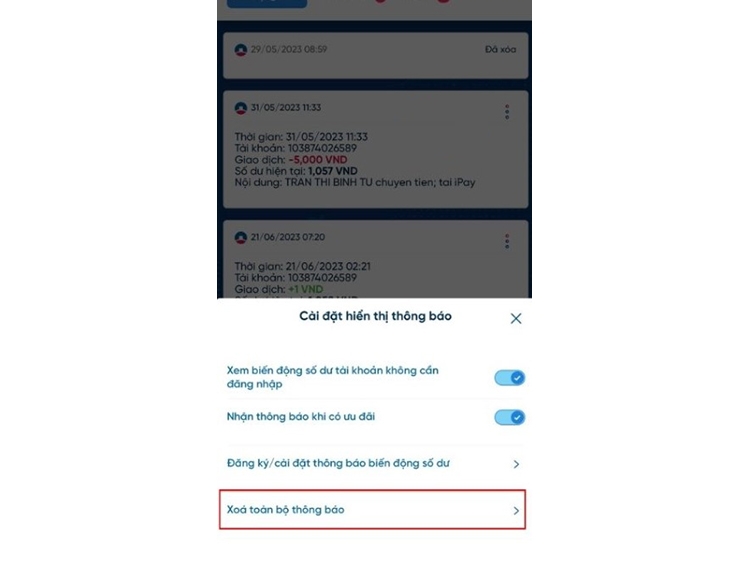 Cách xóa lịch sử giao dịch Vietinbank (hình 9)