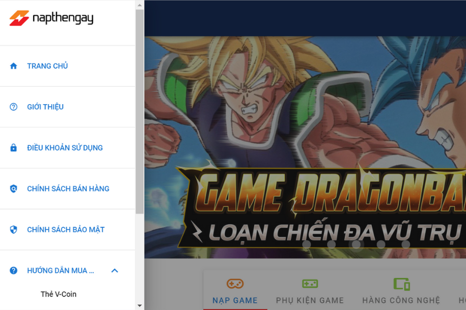 Truy cập vào website Napthengay.vn