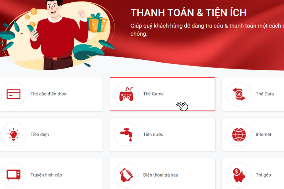 Nhấn chọn mục Thẻ Game