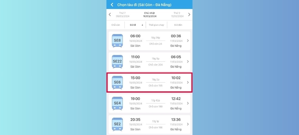 Chọn chuyến tàu phù hợp với thời gian của bạn