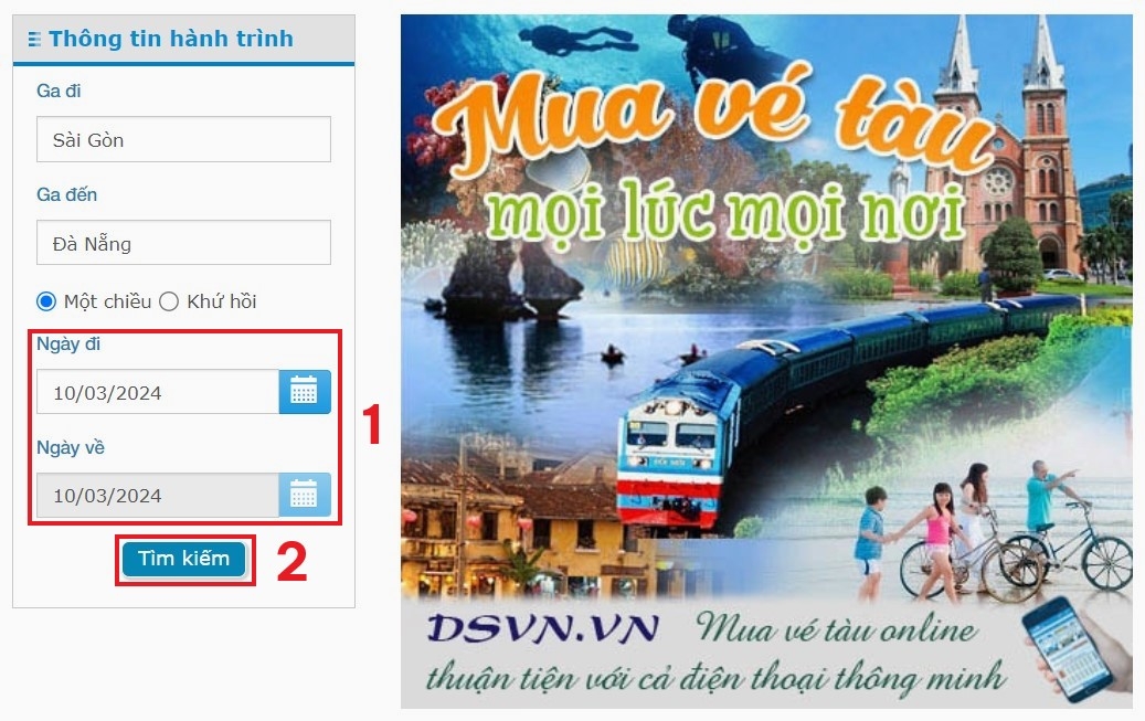 Chọn Ngày đi - Ngày về và nhấn Tìm kiếm