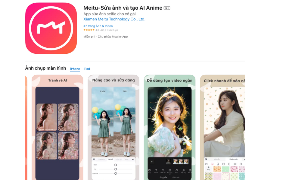 App chỉnh nụ cười Meitu