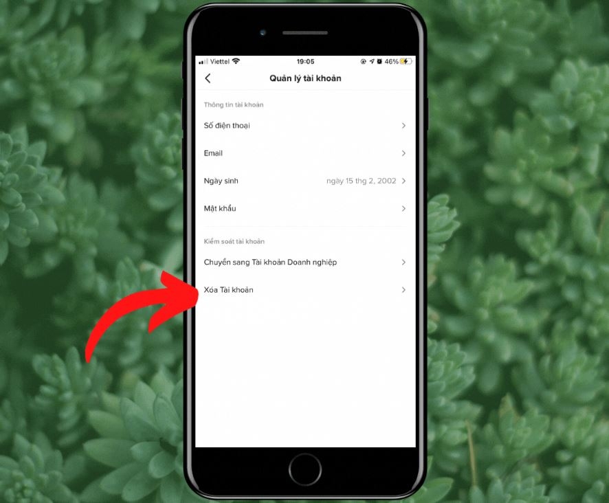 Chọn mục Xóa tài khoản để xóa toàn bộ video