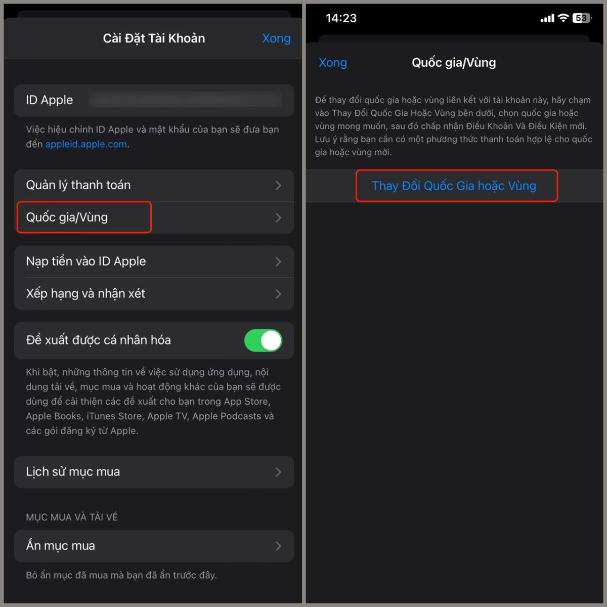 chuyển appstore sang hàn chuyển quốc gia vùng