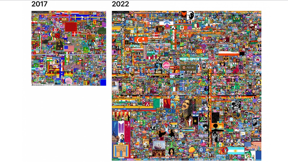 R/place 2022 có diện tích lớn hơn khá nhiều so với 2017
