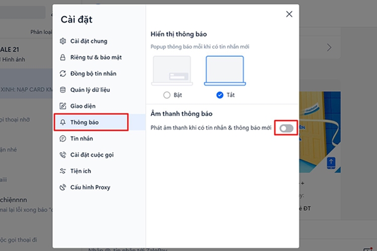 Cách tắt thông báo tin nhắn Zalo (hình 12)