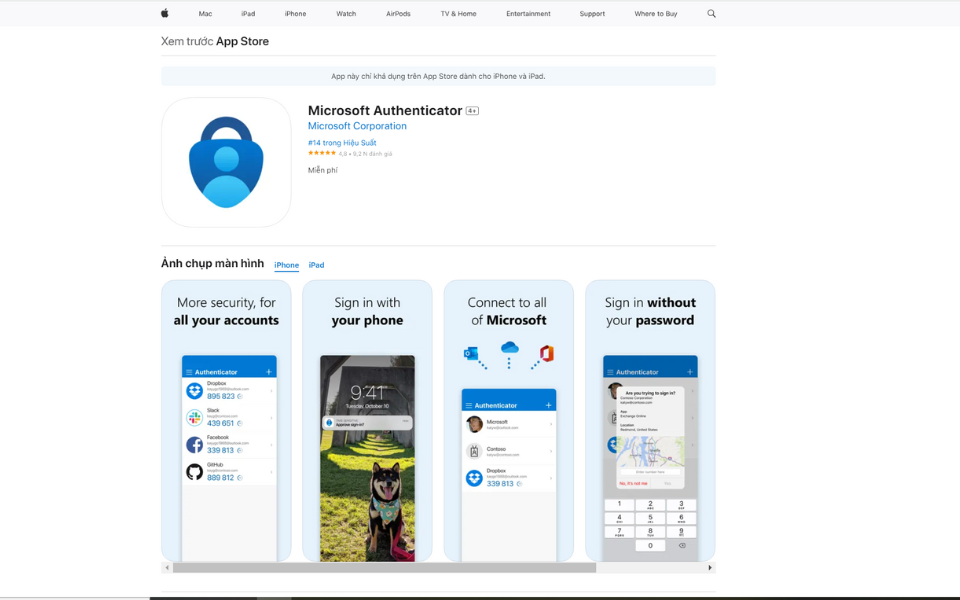 Microsoft Authenticator có nhiều hình thức xác thực