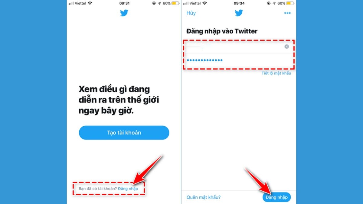 Đăng nhập Twitter thông qua số điện thoại, Gmail bước 1
