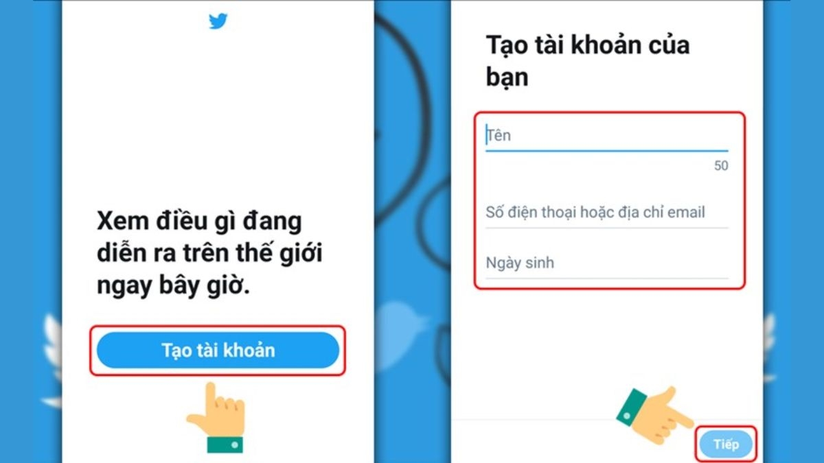 Cách Twitter đăng nhập trên điện thoại thông qua số điện thoại, Gmail bước 2