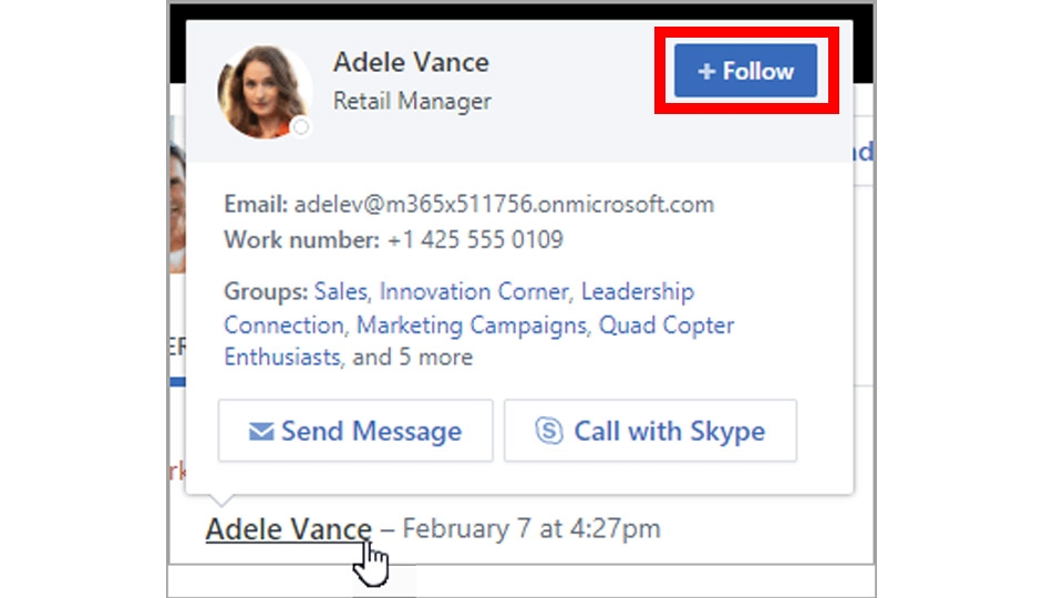 Follow người khác trên Yammer