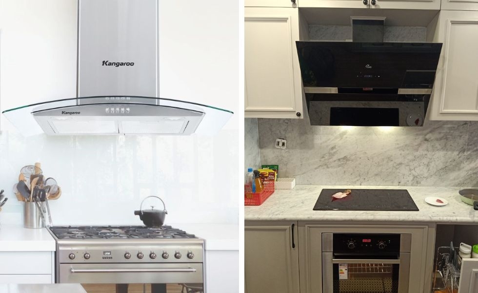 So sánh máy hút mùi kính vát và kính cong