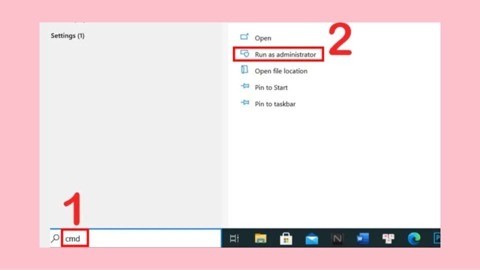 Điền cmd Chọn mục Run as Administrator