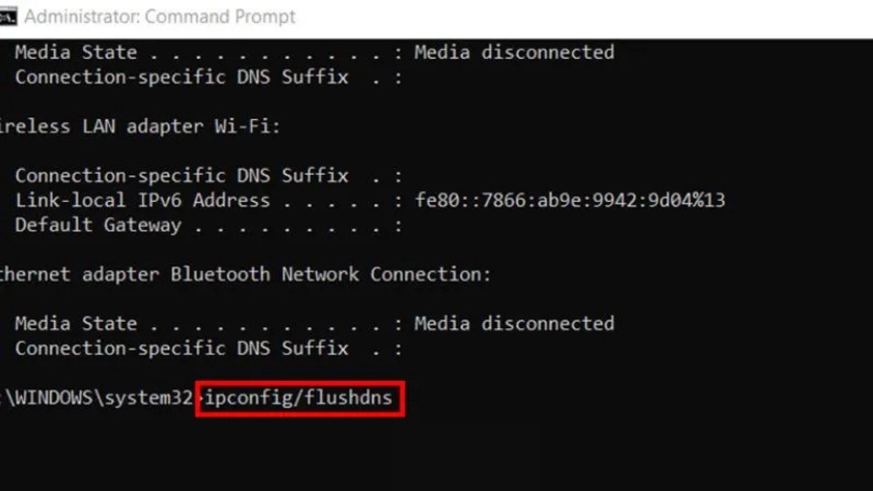 Thêm lệnh ipconfig/flushdns