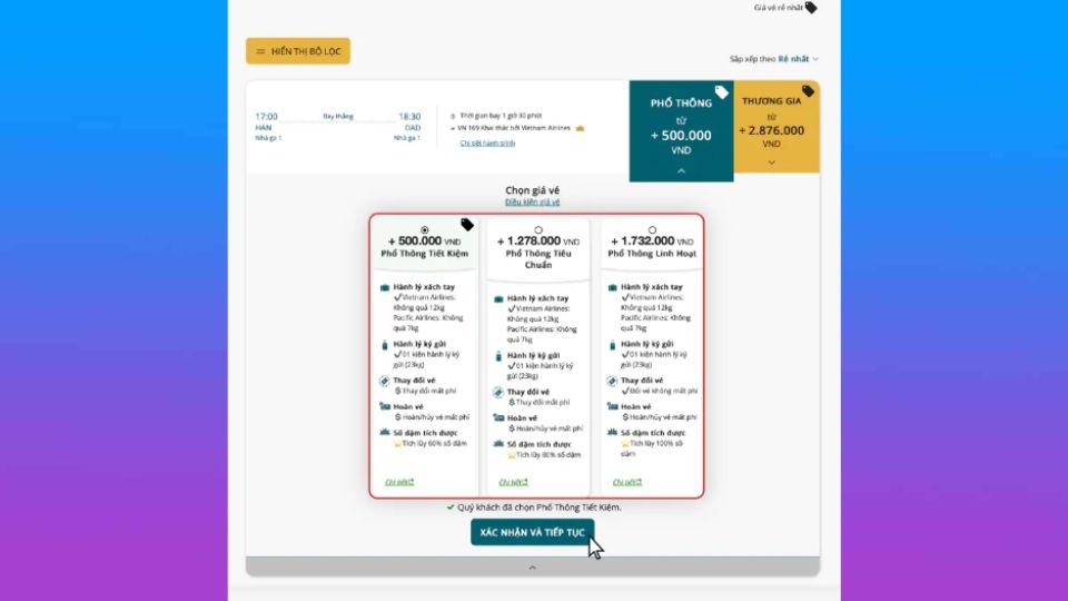 Chọn “Xác nhận và Tiếp tục”