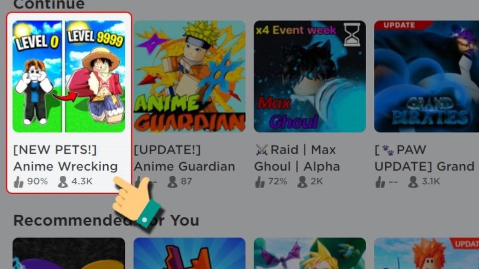 Mở Roblox và tìm kiếm chế độ chơi Anime Wrecking Simulator