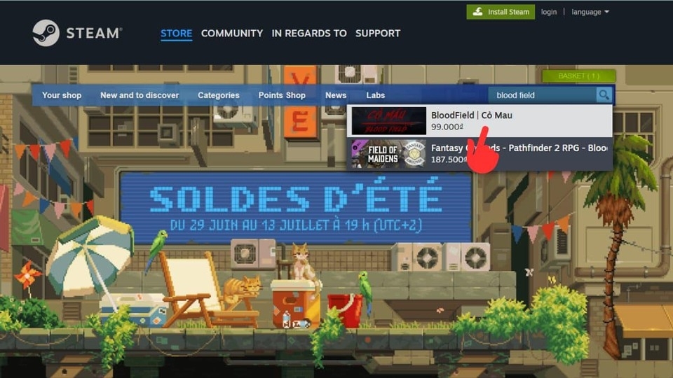 Truy cập Steam và tìm kiếm “Blood Field”